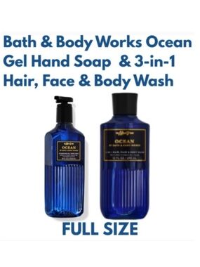 Bath & Body Works Set of 2  -Ocean 3-in-1 Hair, Face & Body Wash & Gel Hand Soap